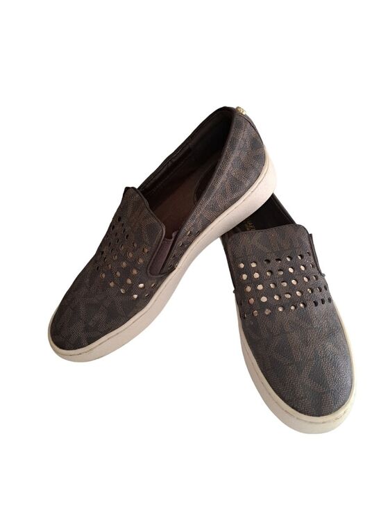 MICHAEL Michael Kors Shoes - MK Michael KORS Keaton loafer shoes flats slip on laser cut out brown gold 6.5
